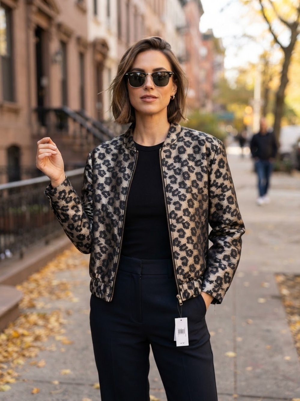 NWT- ON 34TH Metallic Floral Print Bomber Jacket - Size XL